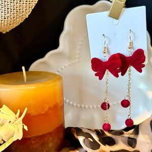 Elegant Red Bow Dangle Earrings